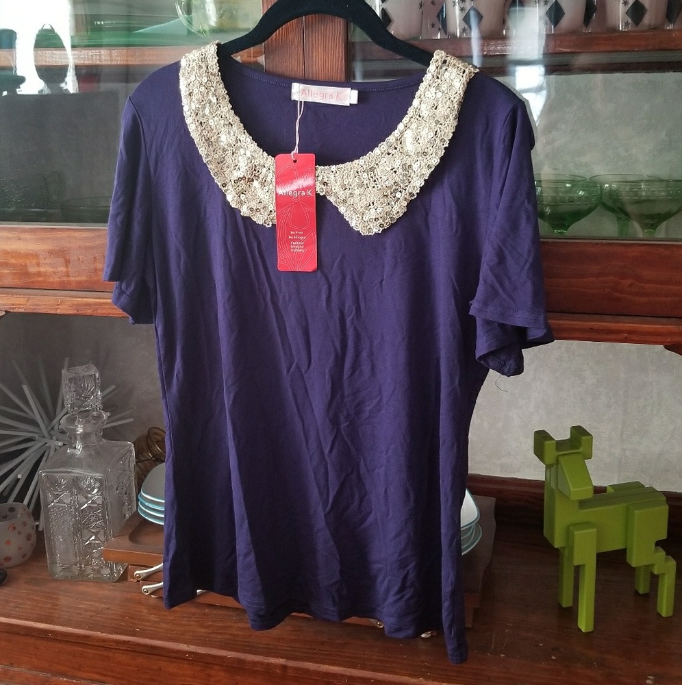 NWT Sweet💕AllegraK sequin collar stretchy top szL - Picture 3 of 4